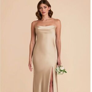 Satin Slip Floor Length Gown in Champagne - Women Dresses